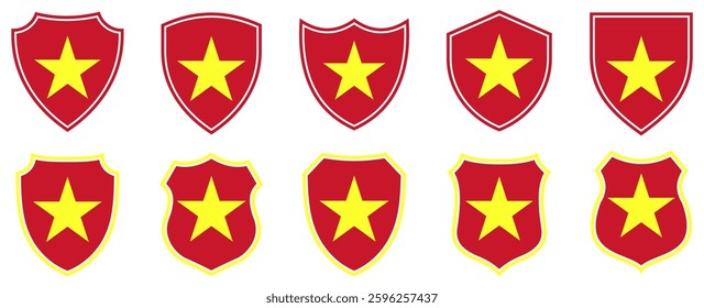 set collections vietnam flag in shield badge icon. vietnam flag symbol of powerful country. vietnam independence day emblem label sticker design template vector illustration