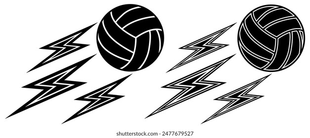 set collections volleyball with lightning icon. power shoot Flying in fast shot design template vector illustration