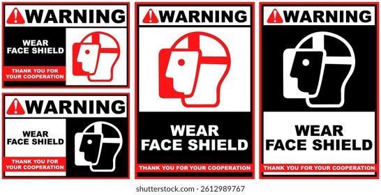 Set Collections wear face shield warning sign template design vector illustration