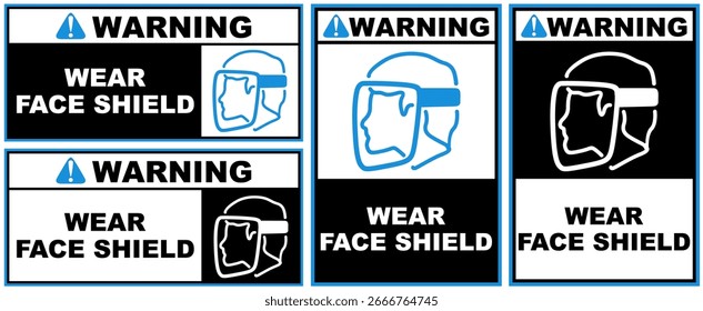 Set Collections wear face shield warning sign template design vector illustration