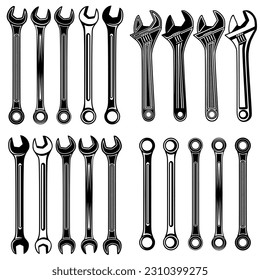 Set collections wrench icon design. Mechanic repair tools black vector Illustration
