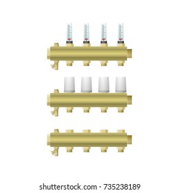 A set of collectors for Central heating a vector illustration. Servos and rotameters.