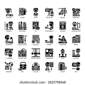 Set of college thin line and pixel perfect icons for any web and app project. 