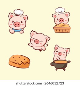 set of colletcion pig chef bakery hand drawn IIlustration for elements