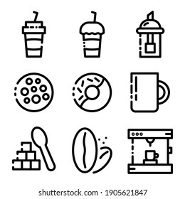 Set, colletion of coffe shop, barista , food and drink related icons on a white background. With cuts, cut outs EPS Vector.