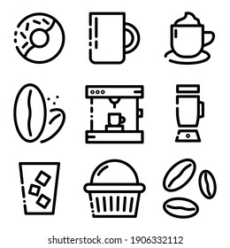 Set, colletion of coffe shop, barista , food and drink related icons on a white background. With cuts, cut outs EPS Vector.