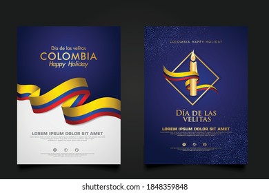 Establecer la plantilla de fondo Día de Colombia. con bandera colombiana realista y velas por la fiesta nacional tradicional de la república colombiana.