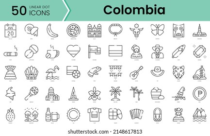 Set of colombia icons. Line art style icons bundle. vector illustration