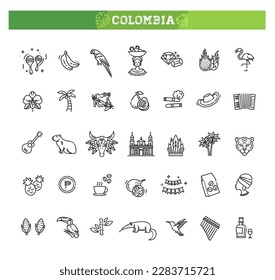 Set of colombia icons. Line art style icons bundle. vector illustration