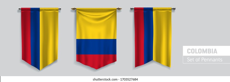 Conjunto de colombianos ondeando letrinas sobre ilustraciones aisladas de vectores de fondo. 3 pene colombiano ondeado y realista como símbolo de patriotismo