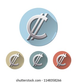 Set of Colon currency symbol on colored circle flat icons, isolated on white. Costa Rican and Salvadoran Sign monetary unit. Financial, business and investment concept. Vector illustration