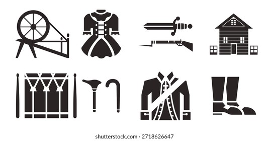 set of colonial vector icons illustration