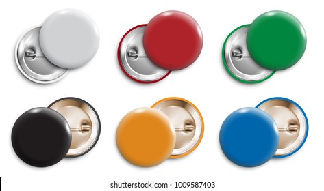 Set of color 3d blank badges,round buttons,pin buttons isolated. Vector template,vector realistic illustration,mockup