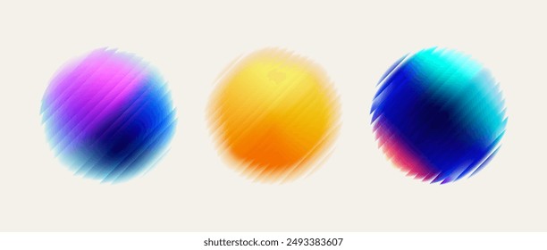 Set of color 3D spheres with glass effect. Displaced effect balls on white background. Minimalistic geometric elements