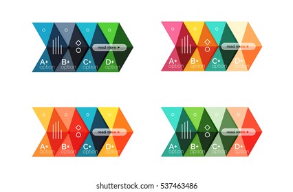 Set of color abstract arrow option infographic templates. Vector backgrounds for workflow layout, diagram, number options or web design