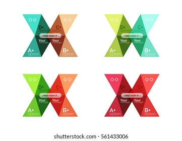 Set of color abstract arrow option infographic templates. Vector backgrounds for workflow layout, diagram, number options or web design