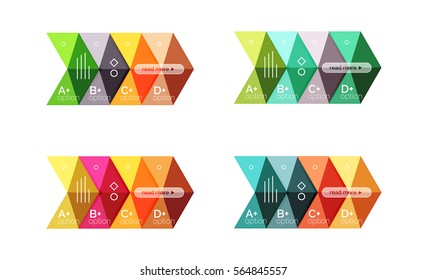 Conjunto de plantillas infográficas de opciones de flecha abstracta de color. Fondos vectores para diseño de flujo de trabajo, diagrama, opciones de número o diseño web