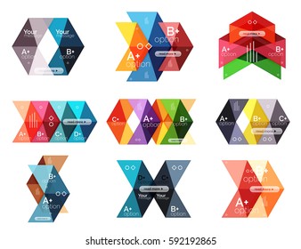 Conjunto de plantillas infográficas de opciones de flecha abstracta de color. Fondos vectores para diseño de flujo de trabajo, diagrama, opciones de número o diseño web