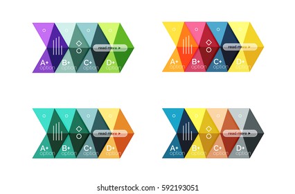 Set of color abstract arrow option infographic templates. Vector backgrounds for workflow layout, diagram, number options or web design
