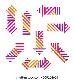 Set of color abstract arrows isolated on white background. Vector.