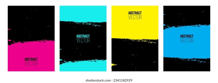 Set of color abstract backgrounds with black brush strokes. Templates for creative graphic design. Vector illustration.	