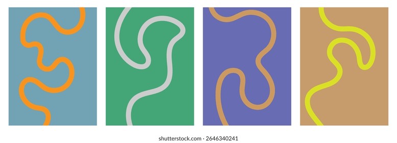 Set of color abstract banner with curvy line and motivational phrase. Background with scribble squiggle. Wave line art . Vector Illustration .