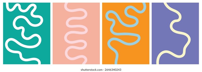 Set of color abstract banner with curvy line and motivational phrase. Background with scribble squiggle. Wave line art . Vector Illustration .