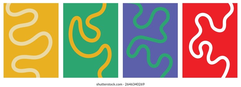 Set of color abstract banner with curvy line and motivational phrase. Background with scribble squiggle. Wave line art . Vector Illustration .