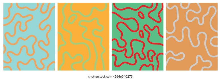 Set of color abstract banner with curvy line and motivational phrase. Background with scribble squiggle. Wave line art . Vector Illustration .