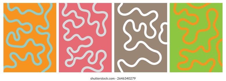Set of color abstract banner with curvy line and motivational phrase. Background with scribble squiggle. Wave line art . Vector Illustration .