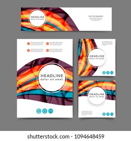 Set of color abstract brochure and banner template with abstract lines and waves