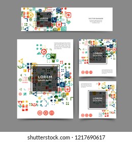Set of color abstract brochure and banner template with geometric elements