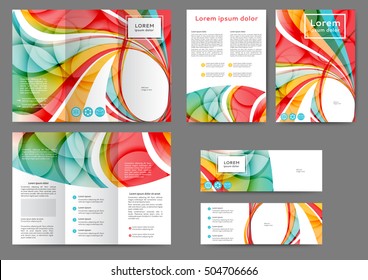 Set of color abstract brochure with abstract lines and waves