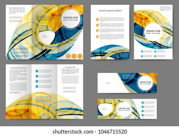 Set of color abstract brochure template with abstract lines and waves