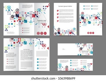 Set of color abstract brochure template with geometric elements