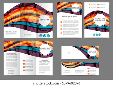 Conjunto de Plantilla de folleto abstracto de color con líneas y ondas abstractas