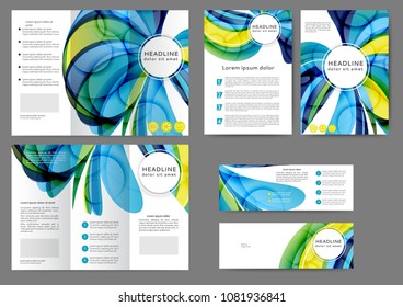 Set of color abstract brochure template with abstract lines and waves