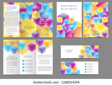 Set of color abstract brochure template with geometric elements