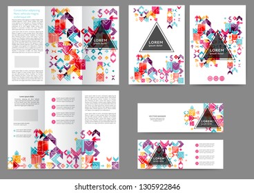 Set of color abstract brochure template with geometric elements