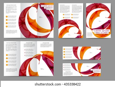 Set of color abstract brochure template with with abstract lines and waves. Tri fold business brochure design. Abstract banner templates
