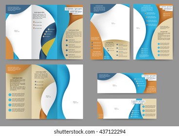 Set of color abstract brochure template with abstract lines and waves. Tri fold business brochure design. Abstract banner templates