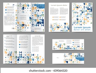 Set of color abstract brochure template with geometric elements. Tri fold business brochure design. Abstract banner templates