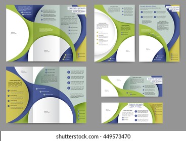 Set of color abstract brochure template with abstract lines and waves. Tri fold business brochure design. Abstract banner templates