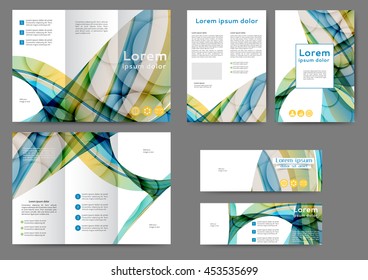 Set of color abstract brochure template with abstract lines and waves
