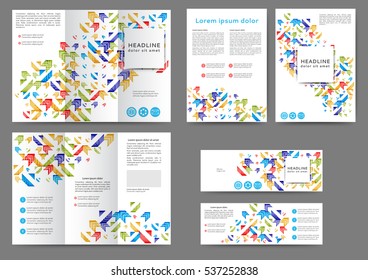 Set of color abstract brochure template with geometric elements 