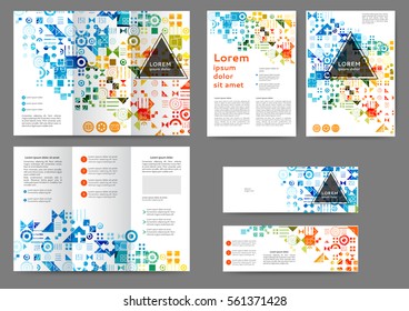 Set of color abstract brochure template with geometric elements 