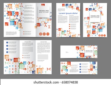 Set of color abstract brochure template with geometric elements 
