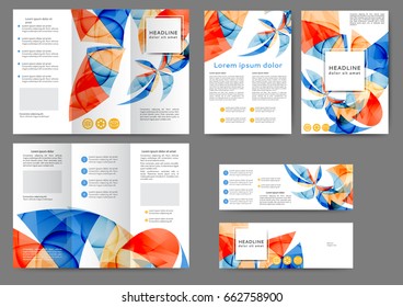 Set of color abstract brochure template with abstract lines and waves 