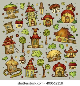 Set of color abstract fairy tale cartoon vector houses