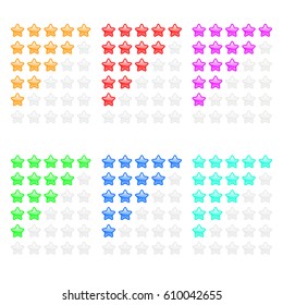 Set color Abstract flat style vector star rating icon illustration. Glossy color rating star.